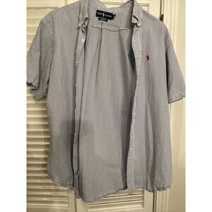 Ralph Lauren Classic Fit Extra Large Seersucker Blue Stripes Short Sleeve Men’s